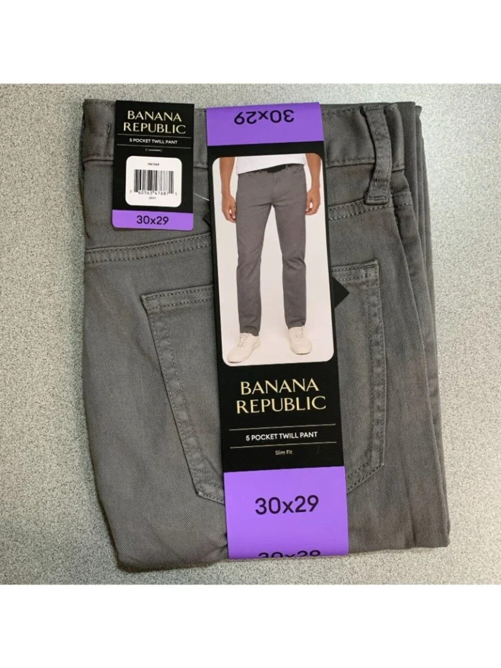NWT Banana Republic Men's Size 30x29 Gray Slim Fit 5-Pocket Twill Chino Pants